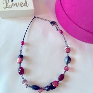 Lia Sophia 19” Pink and Gray Beaded Wired Necklace